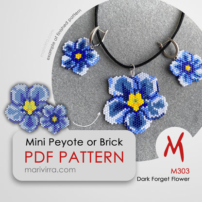 Dark Forget Flower Peyote or Brick Digital Bead Pattern