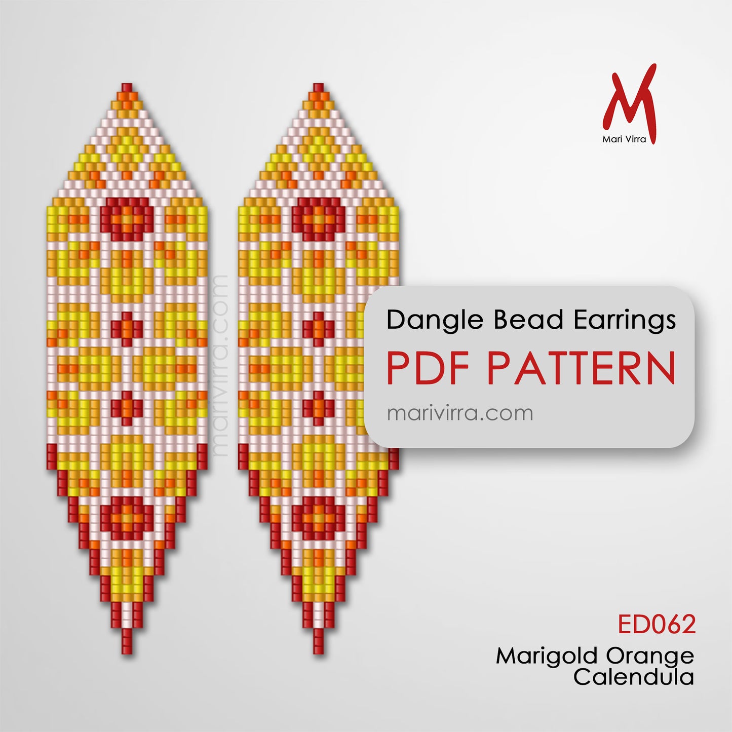 Marigold Orange Calendula Flowers Dangle Earrings Digital Bead Pattern