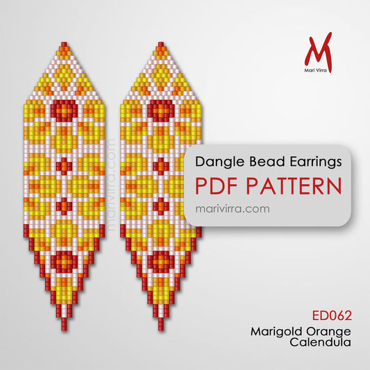 Marigold Orange Calendula Flowers Dangle Earrings Digital Bead Pattern