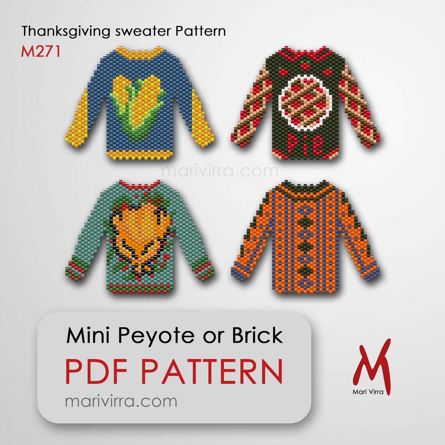 Thanksgiving "Ugly" Sweater Set Peyote or Brick Digital Bead Pattern