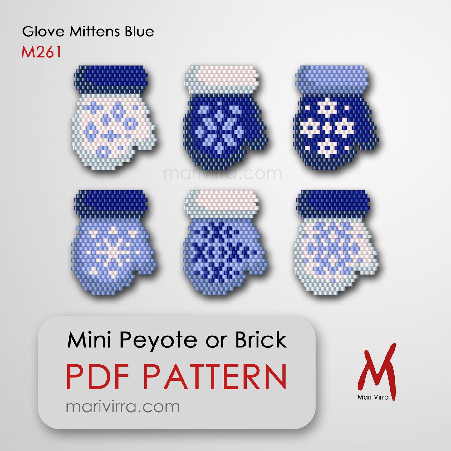 Blue Glove Mitten Set Peyote or Brick Digital Bead Pattern