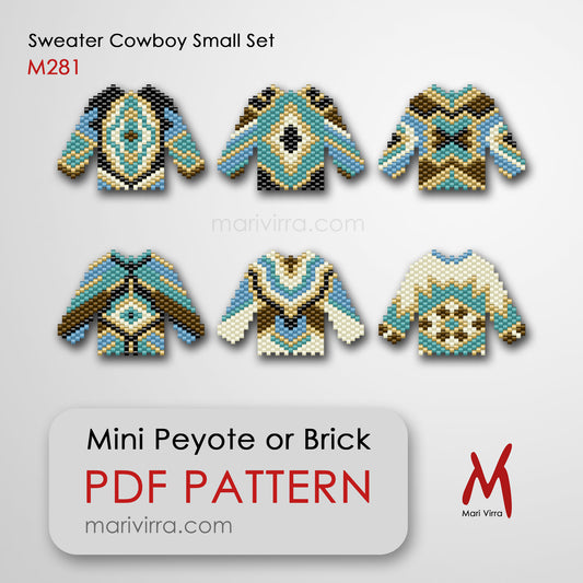 Mini Turquoise Cowboy Sweater Set Peyote or Brick Digital Bead Pattern