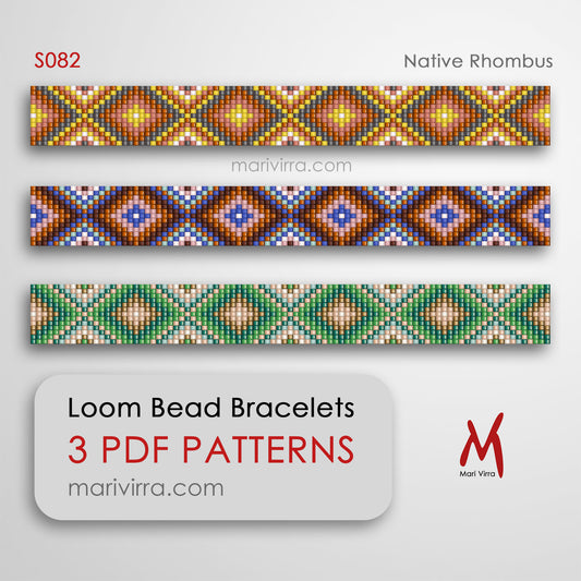 Native Rhombus of Three Loom Digital Bead Patterns