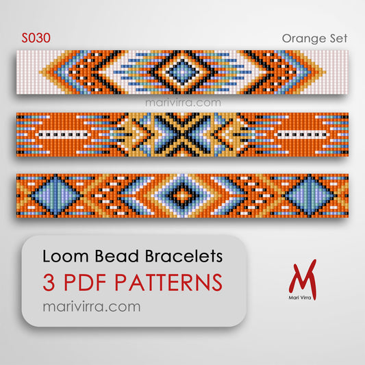 Orange Set of Three Loom Digital Bead Patterns