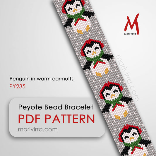 Penguin in Warm Earmuffs Peyote Digital Bead Pattern