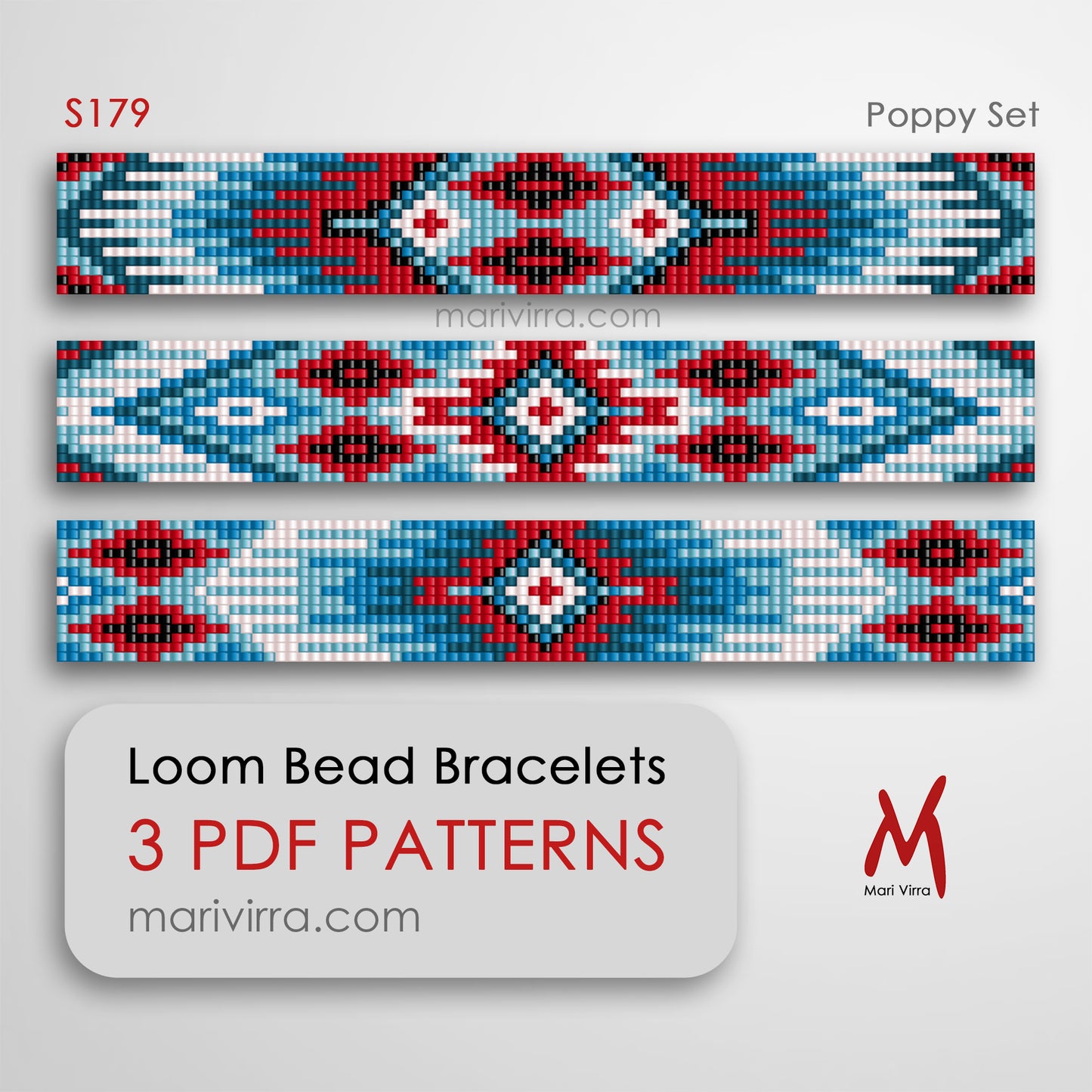 Poppy Set of Three Loom Digital Bead Patterns