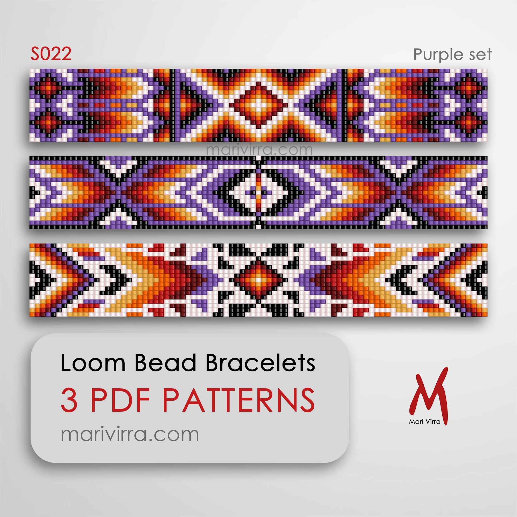 Bead Color Pattern Purple Set of Three Loom Digital Bead Patterns – MariVirra