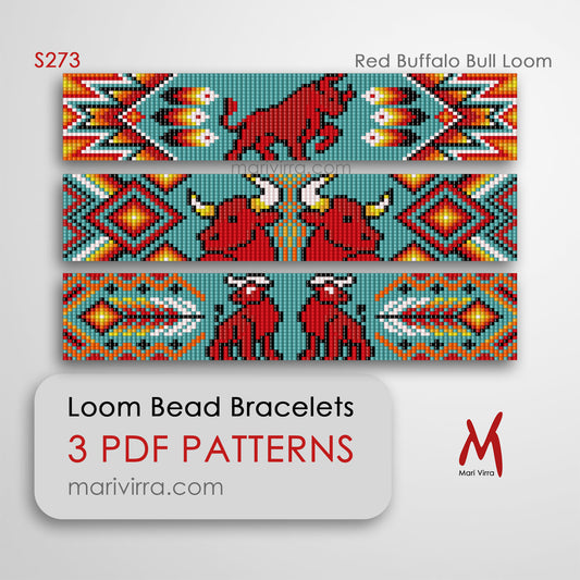 Red Buffalo Bull Set of Three Loom Digital Bead Patterns