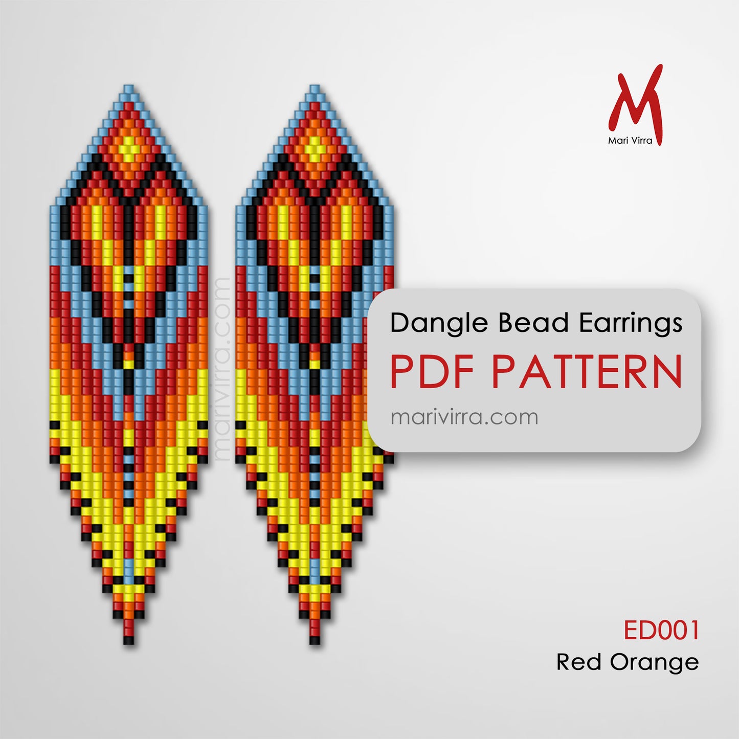 Red Orange Dangle Earrings Digital Bead Pattern