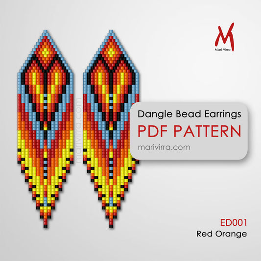 Red Orange Dangle Earrings Digital Bead Pattern