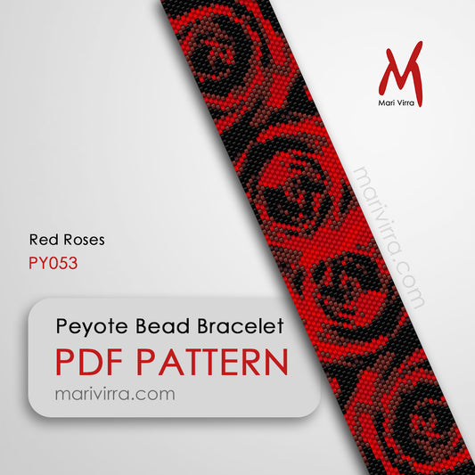 Red Roses Peyote Digital Bead Bracelet Pattern