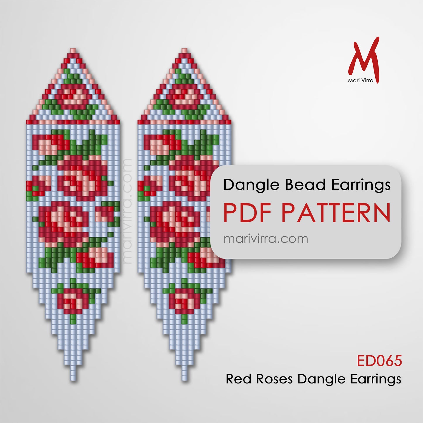 Red Roses Dangle Earrings Digital Bead Pattern