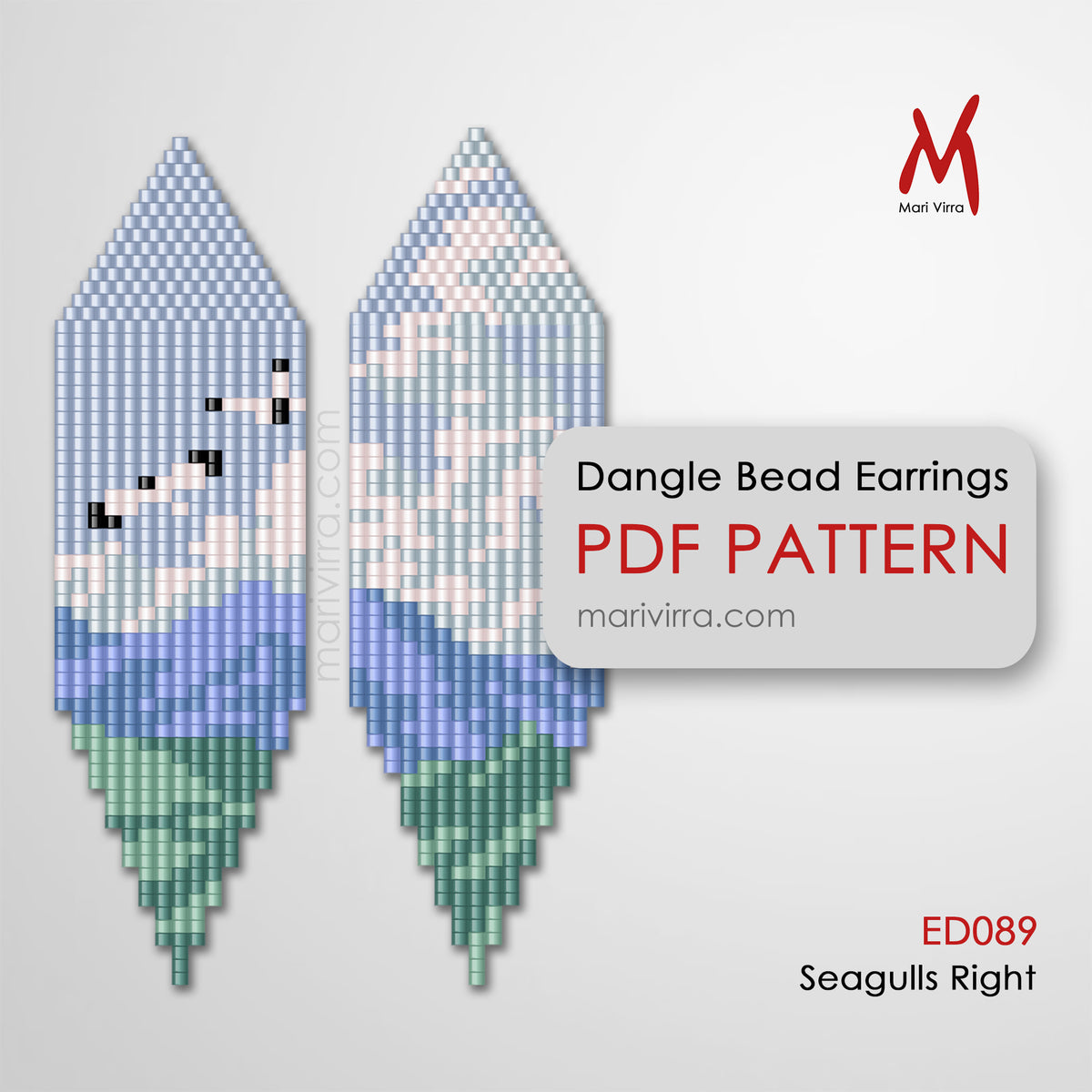 Seagulls Marine Landscape Dangle Earrings Digital Bead Pattern