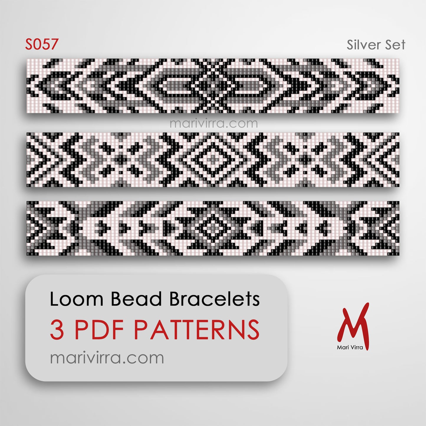 Silver Set of Three Loom Digital Bead Patterns