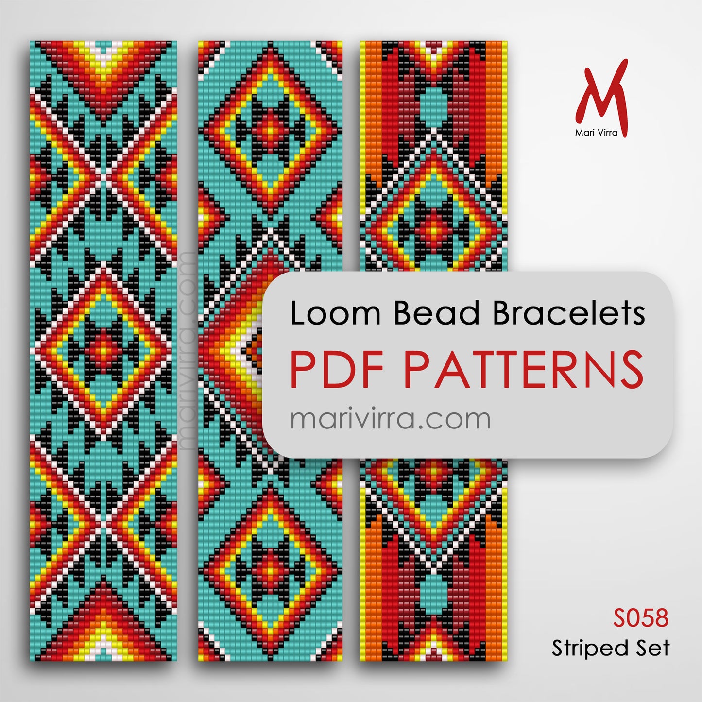Striped Set of Three Loom Digital Bead Patterns