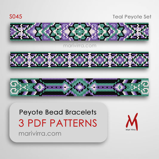 Teal Peyote Set of Three Peyote Digital Bead Patterns