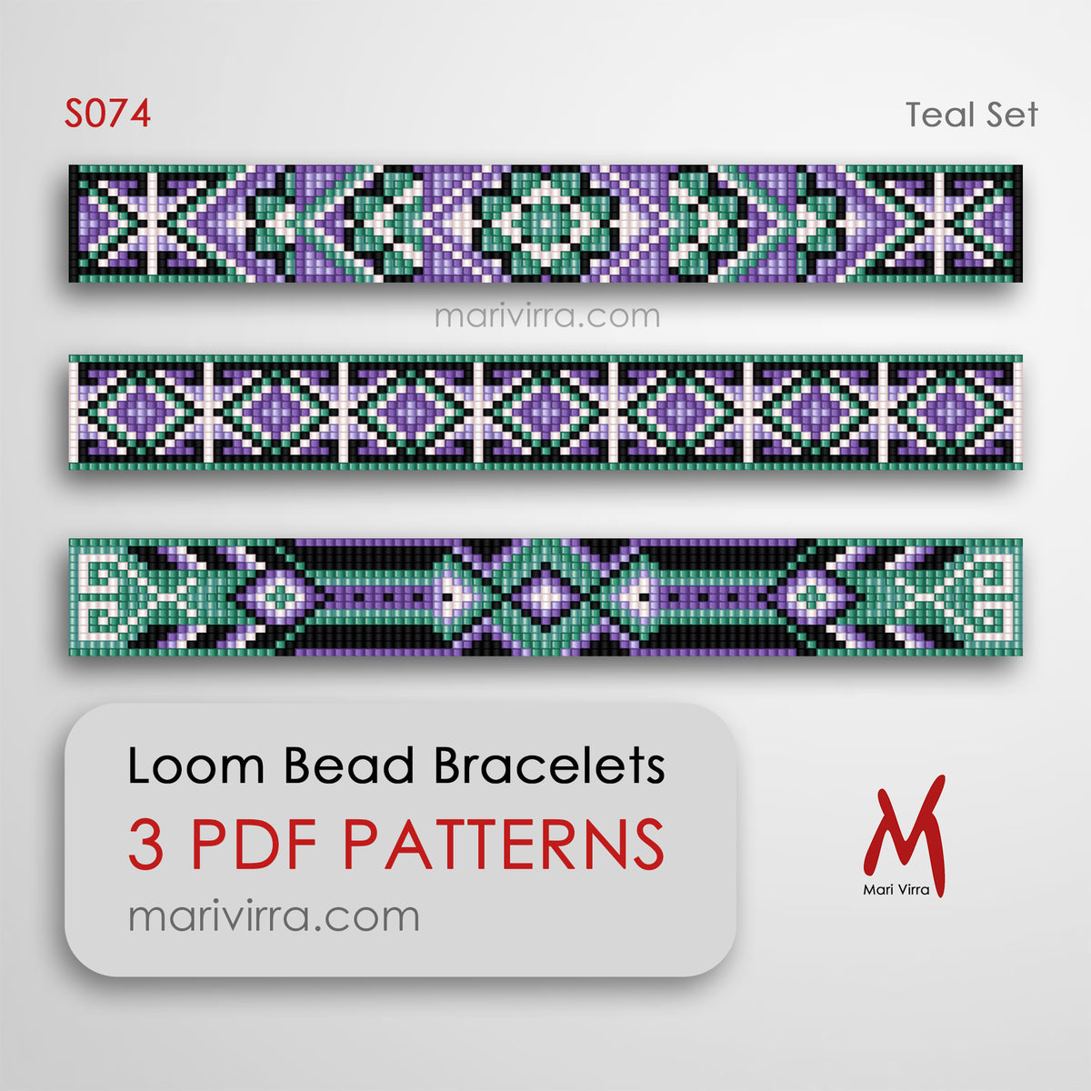 Teal Set of Three Loom Digital Bead Patterns