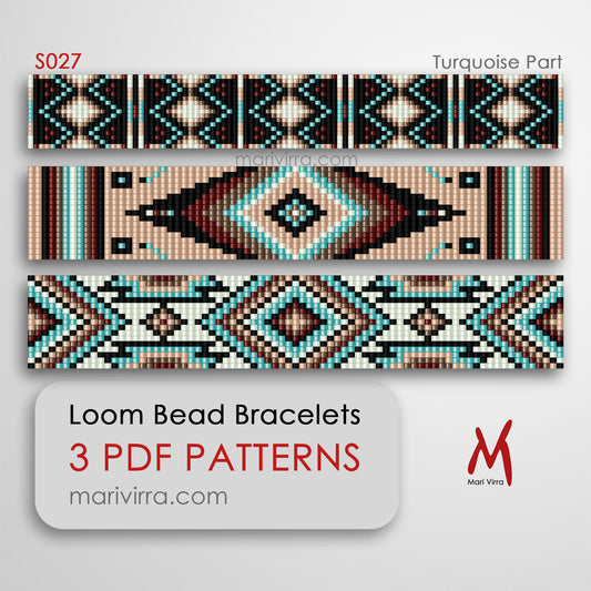 Turquoise Part Set of Three Loom Digital Bead Patterns