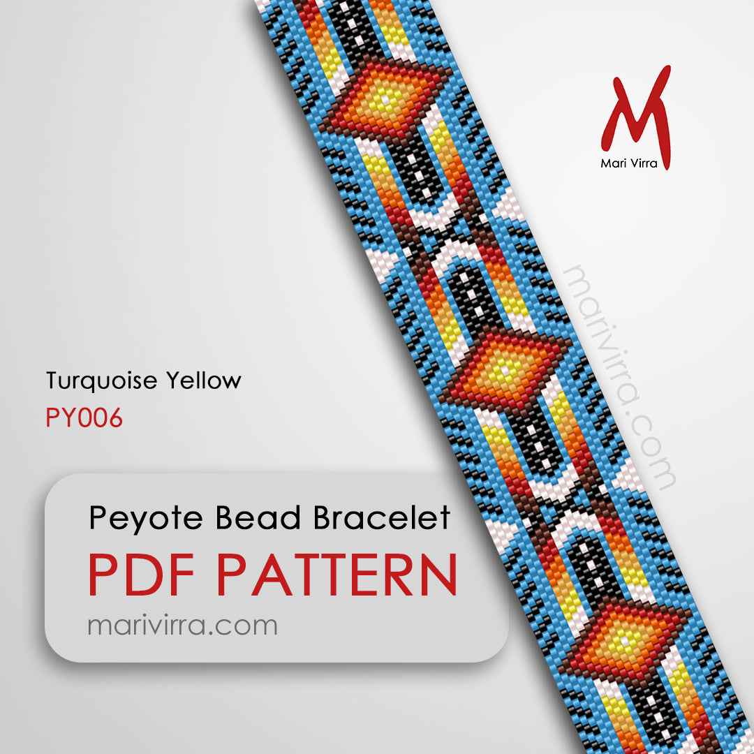 Turquoise Yellow Peyote Digital Bead Pattern