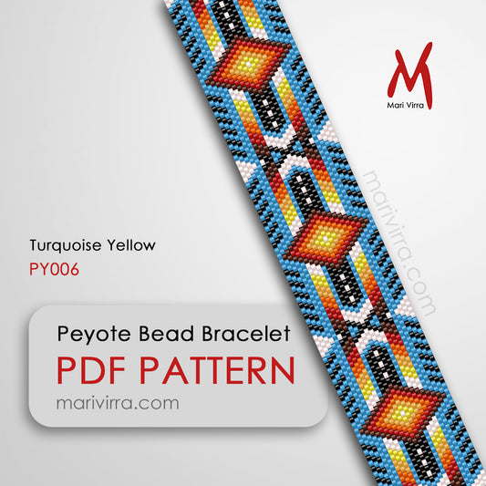 Turquoise Yellow Peyote Digital Bead Pattern
