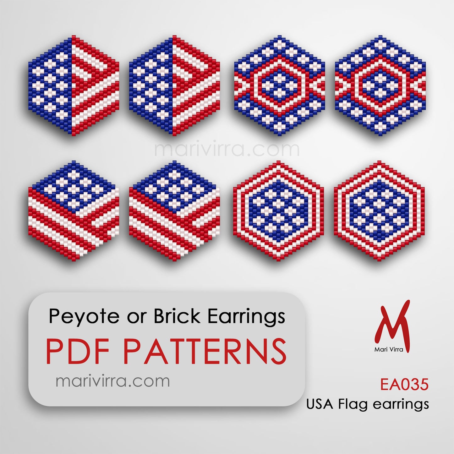 USA Flag Earrings Short Earrings Digital Bead Pattern