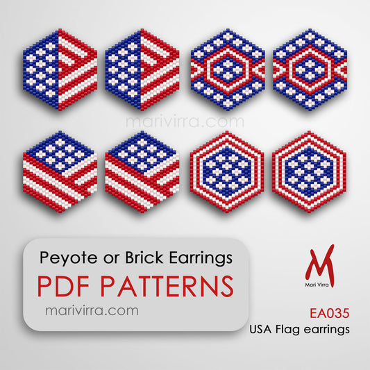 USA Flag Earrings Short Earrings Digital Bead Pattern