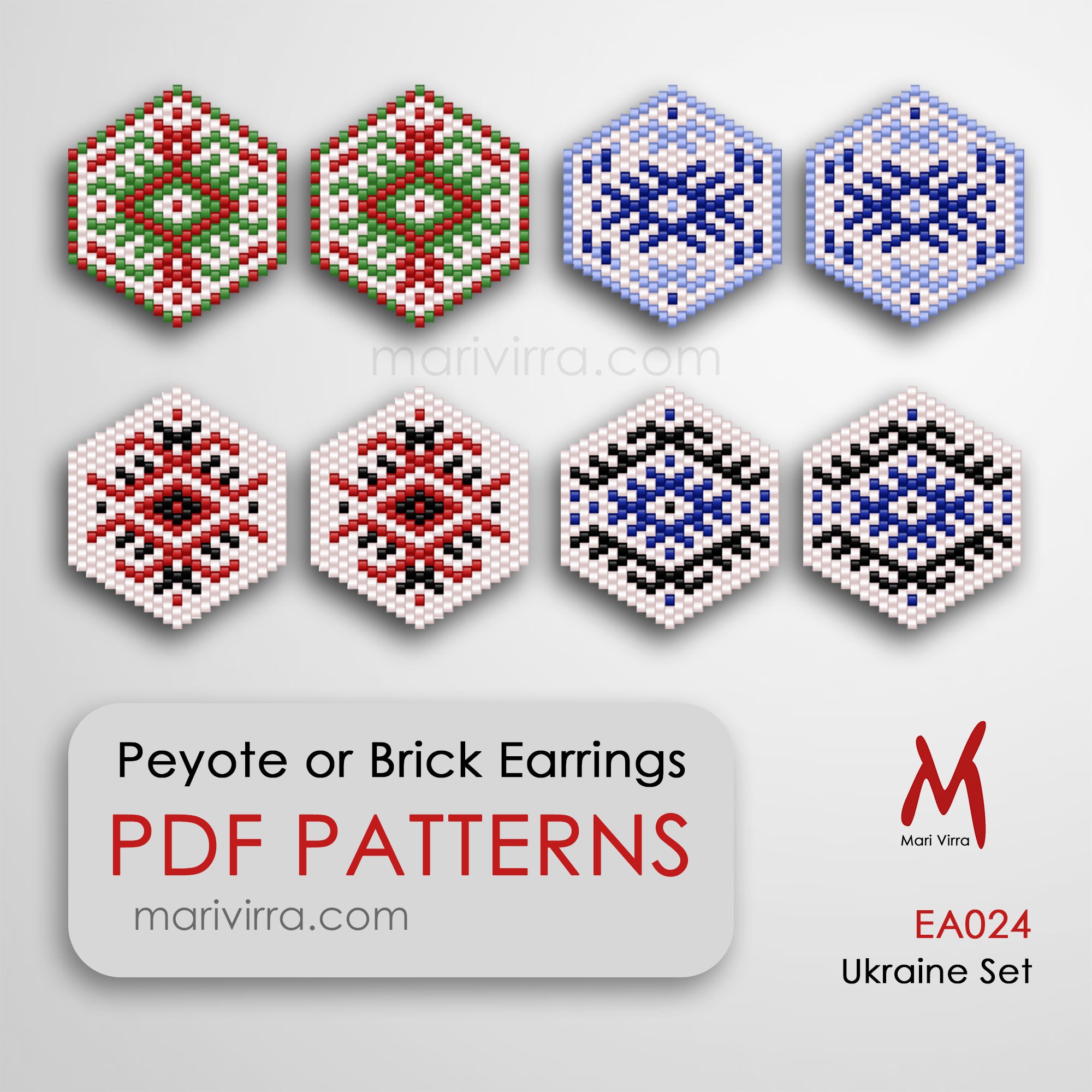 Ukraine Set Short Earrings Digital Bead Pattern – MariVirra
