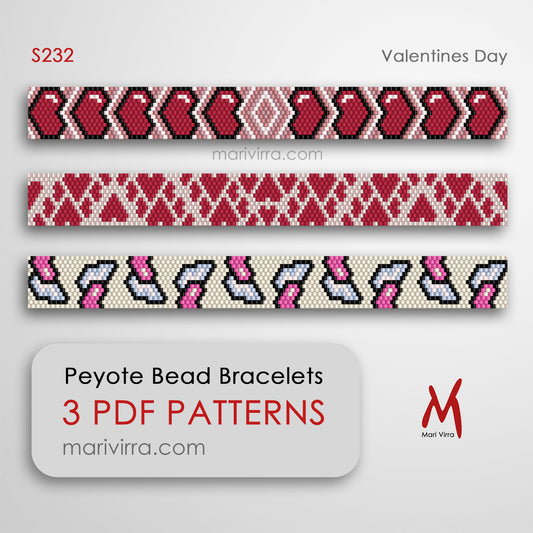 Valentines Day Set of Three Peyote Digital Bead Patterns