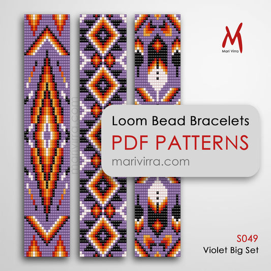 Violet Big Set of Three Loom Digital Bead Patterns