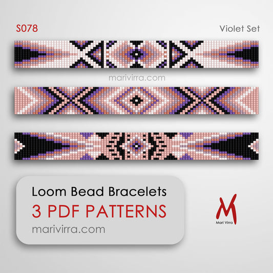 Violet Set of Three Loom Digital Bead Patterns