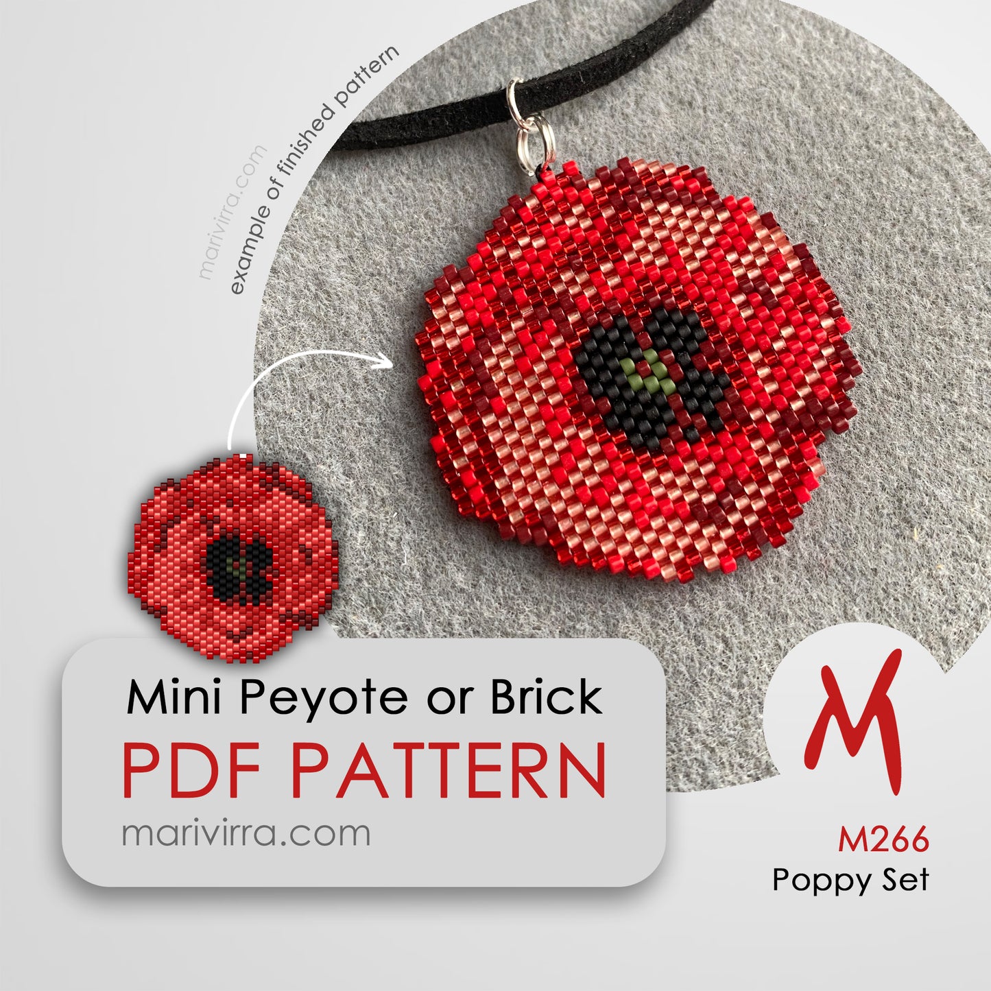 Poppy Flowers Peyote or Brick Digital Bead Pattern