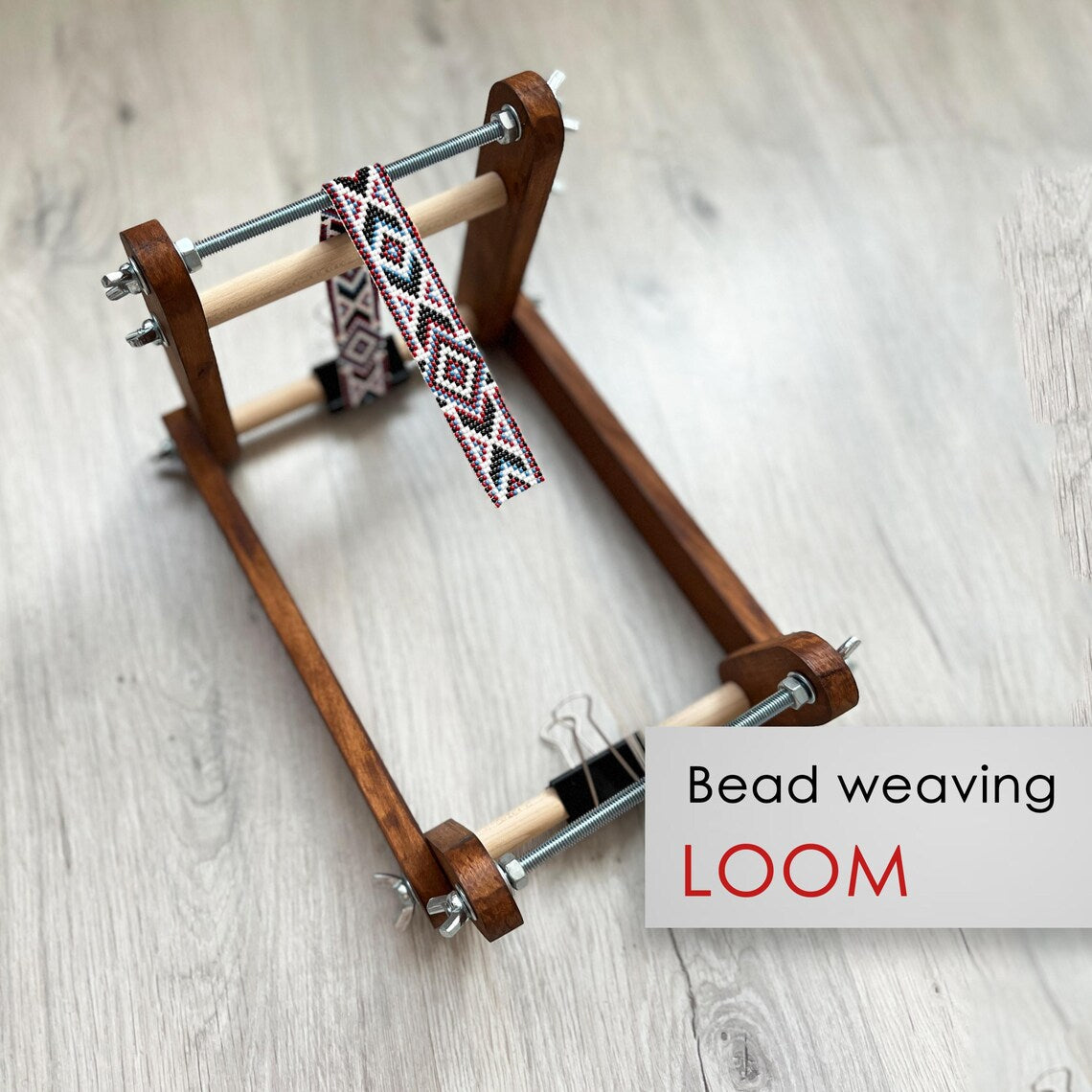 Dark Upright Duo Loom for LONG seed beadwork weaving