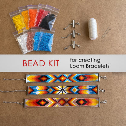 Feather Bead Kit for creating 3 Loom Bracelets - Jewelry making SET