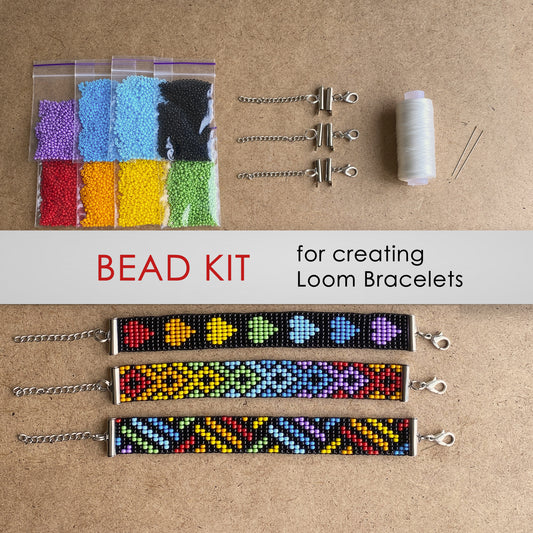 Rainbow Bead Kit for creating 3 Loom Bracelets - Jewelry making SET