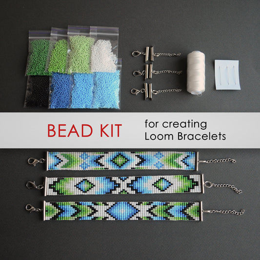 Green Bead Kit for creating 3 Loom Bracelets - Jewelry making SET