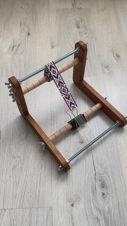 Dark Double-sided Wooden Loom for LONG seed beadwork weaving