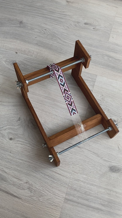 Dark Large Wooden Loom for LONG seed beadwork weaving